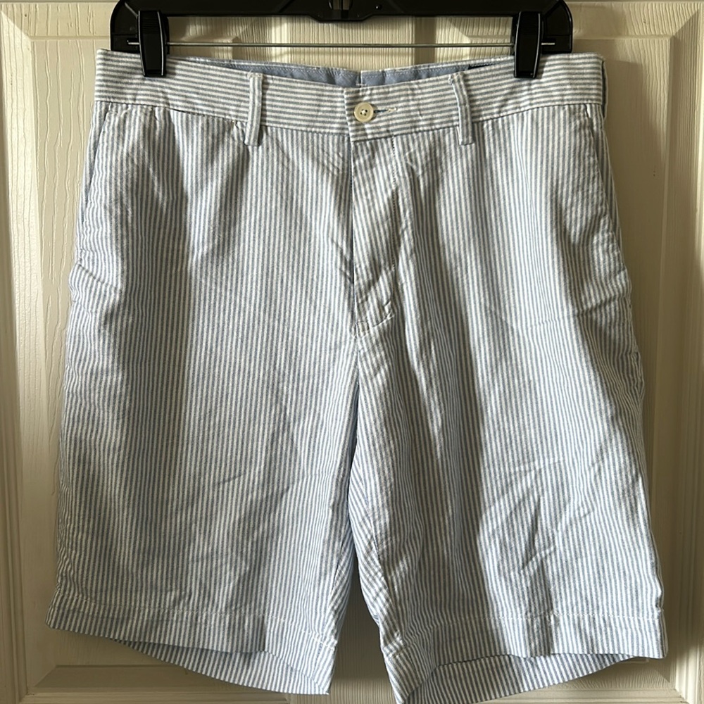 POLO Ralph Lauren Classic Seersucker Blue & White‎ Striped 9” Shorts Size 30